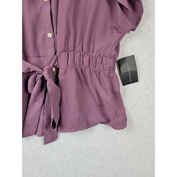 Sweet Rain Purple SS Button Up Tie Front Shirt Women's Plus 1X - Picture 6 of 14